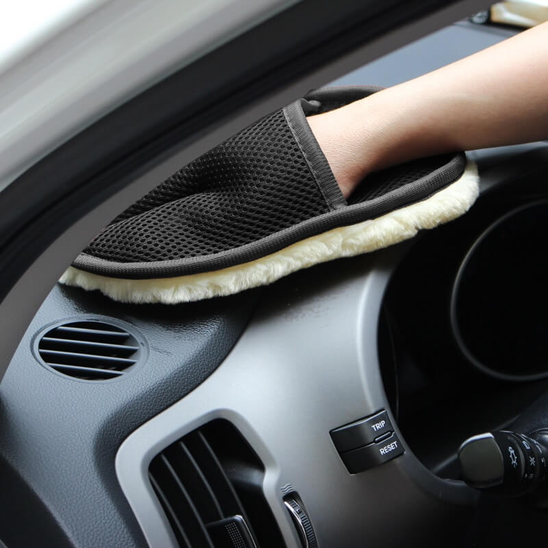 Car Washing Glove on hand cleaning inside of car