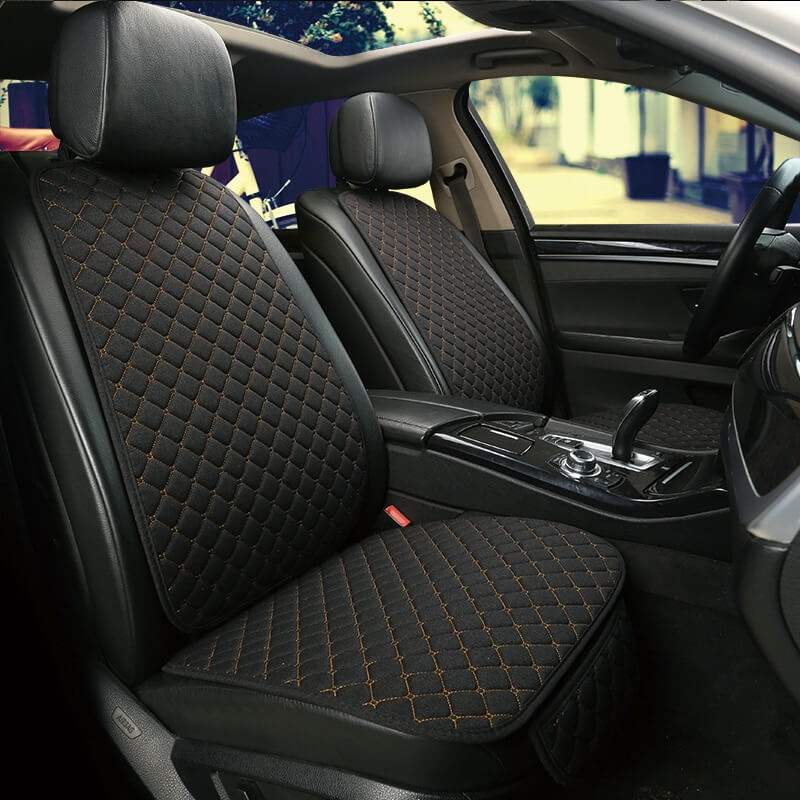 Linen Car Seat Cover One Pair in Black with Beige stitching